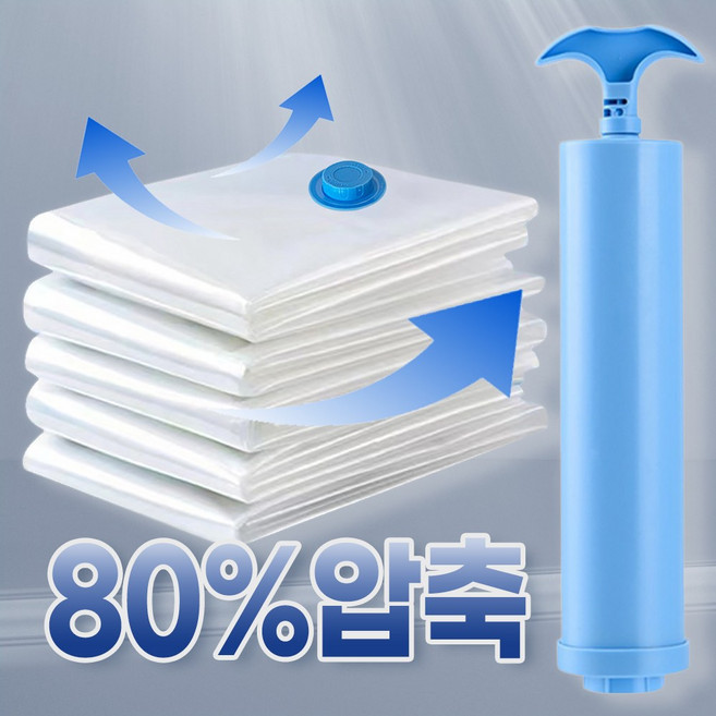 부피순삭 진공 이불 의류 압축팩 파우치+전용펌프 세트, 1세트, 5개입