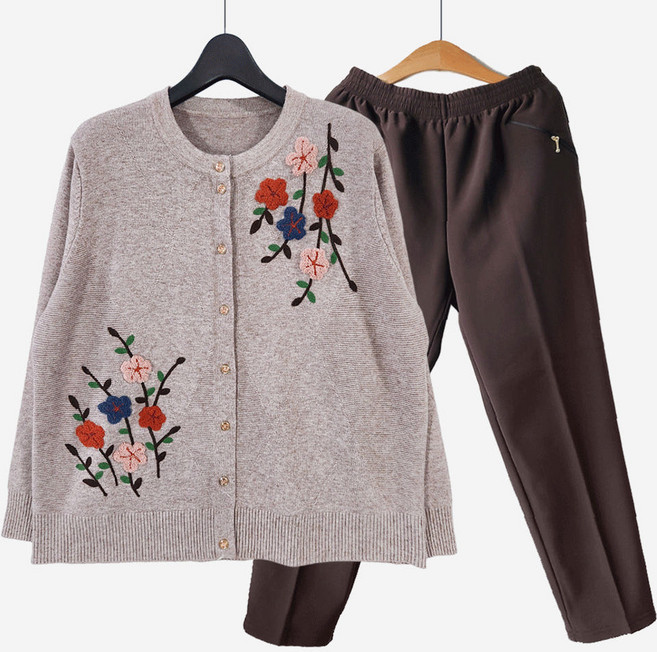 철쭉가디건 + 기모바지 2종세트 겨울 추석 따뜻한 니트 80대 할머니옷 선물