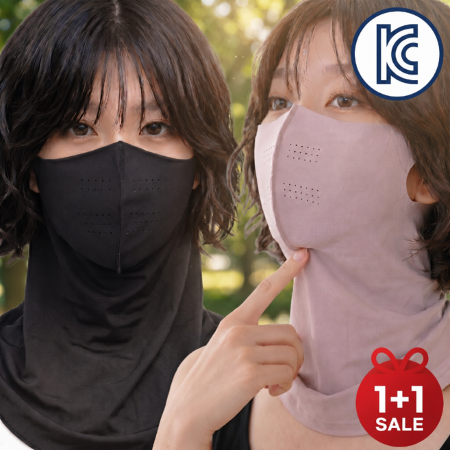 위터온 1+1 롱넥 자외선차단 스포츠 마스크 라이프 스타일 골프 등산 냉감, 1개, 블랙+라벤더