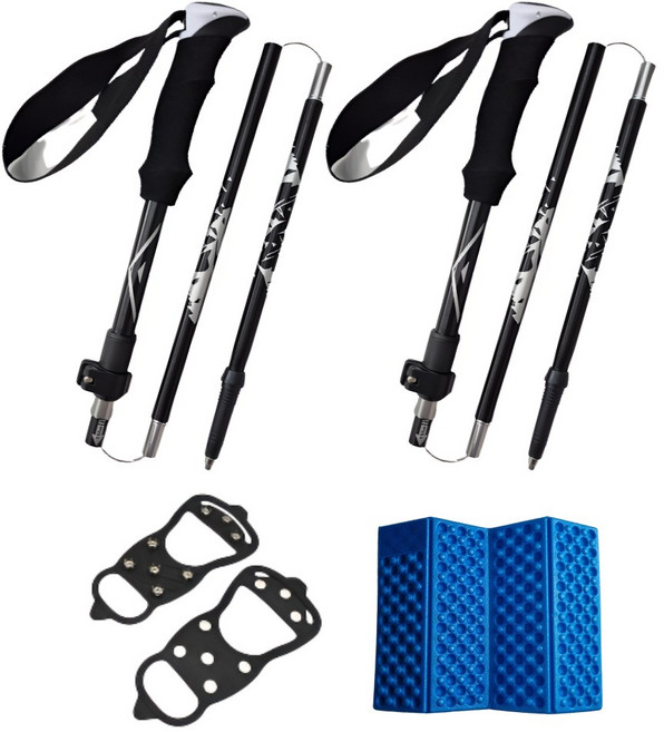 위브젠 초경량 등산스틱 5단 접이식 스틱 2개, 블랙, 1세트