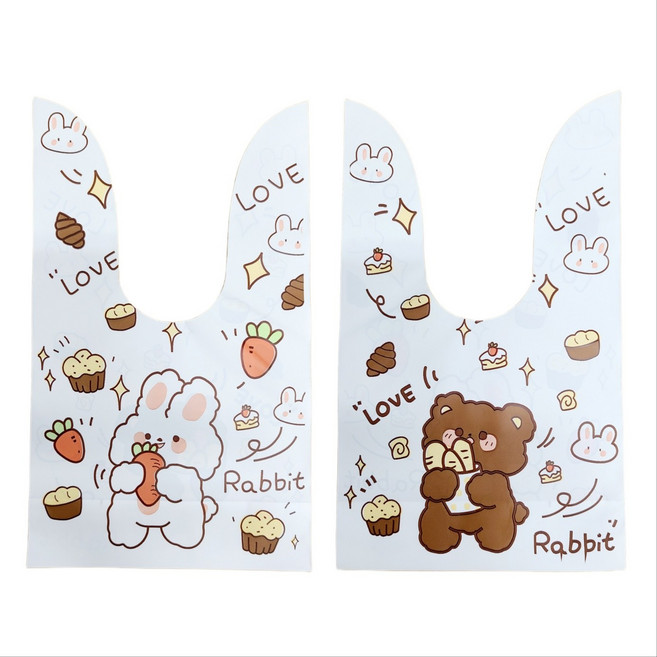 태양포장 캐릭터 동물 구디백 토끼귀 보자기형 선물포장봉투, 100장, 행복한 토끼와 곰