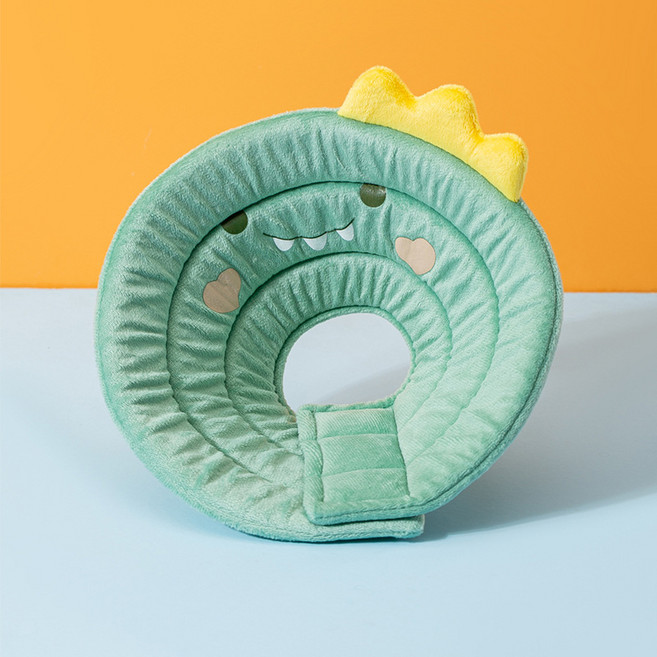 넥카라 강아지 고양이 목쿠션 엘리자베스 반려동물 반려동물 엘리자베스 링 고양이 수술 후 핥기 방지 및 물림 방지 헤드커버 강아지 목줄, 1개, (초록) 아기공룡