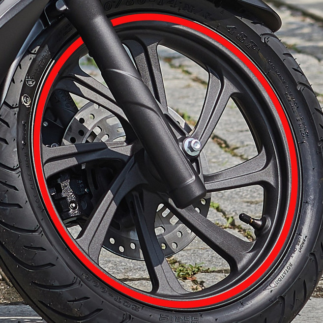 오토바이 자동차 휠스티커 림테이프 휠테이프 10인치 부터 19인치까지, 14인치, 빨강, 1개