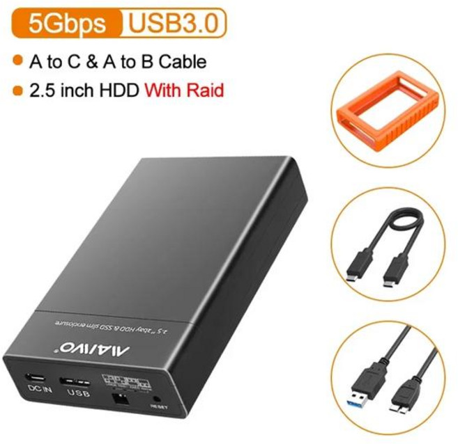 MAIWO 듀얼 베이 외장 HDD SSD 케이스 2.5 인치 어레이 하드 드라이브 인클로저 USB 3.0 SATA 케이스용 4 RAID, 02 maiwo 25682  O, 1개