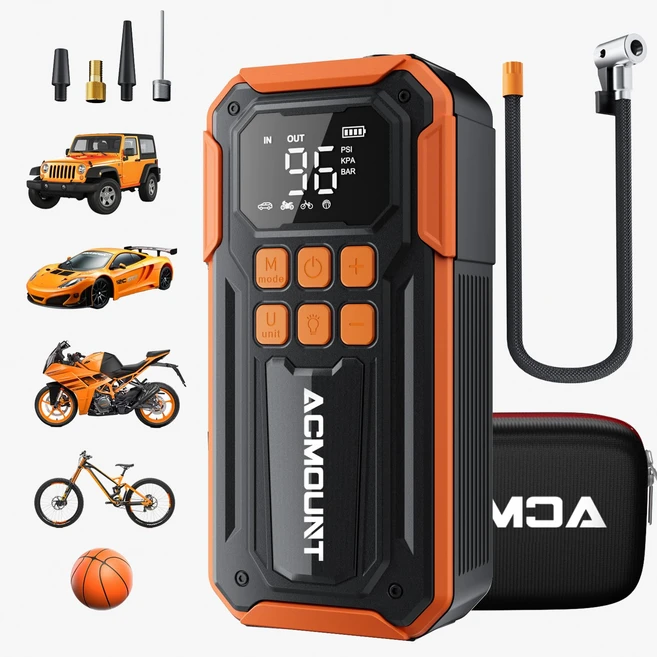 10000mAh 160PSI SOSLED 자전거 공기 넣기 전동 공기 넣어 자전거 자동차 에어 - 쿠팡