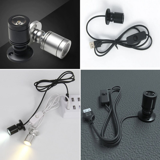 LED 핀조명 USB라이트 스포트라이트 매장 led조명 usb 조명 줄조명 쇼케이스 미니조명 5V, no switch, Natural white, Black