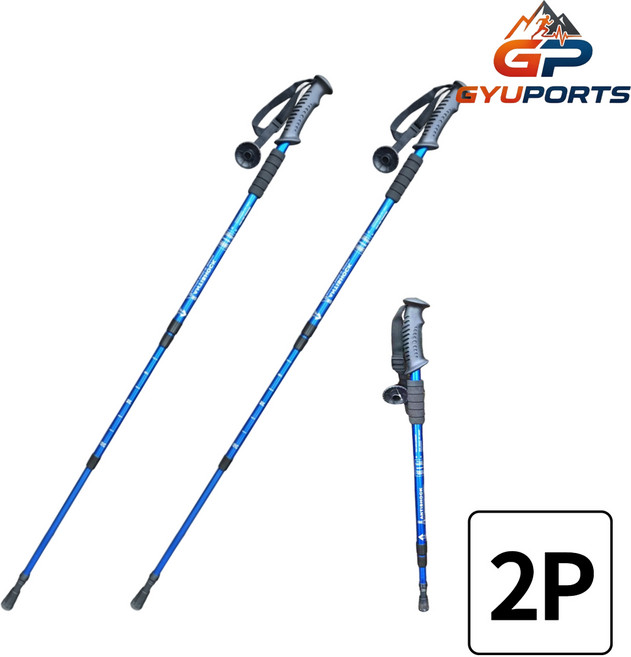 규포츠 초경량 3단 조절 남녀공용 등산스틱 2p, 1개, 블루