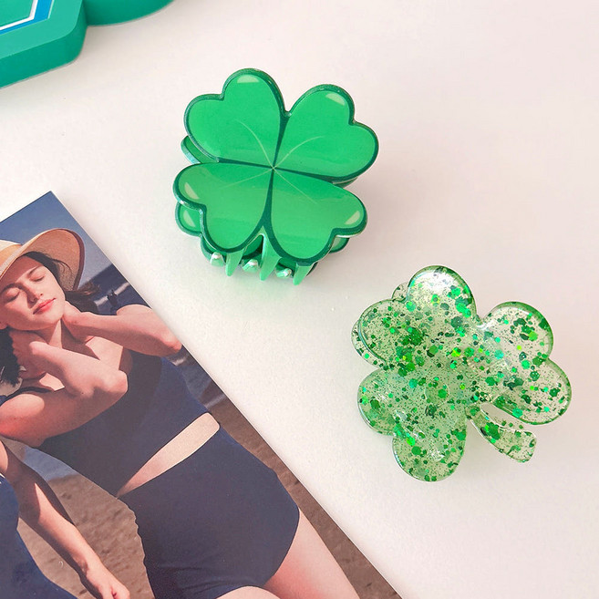 네잎클로버 반묶음 집게핀, 1개, (2) 투명 글리터