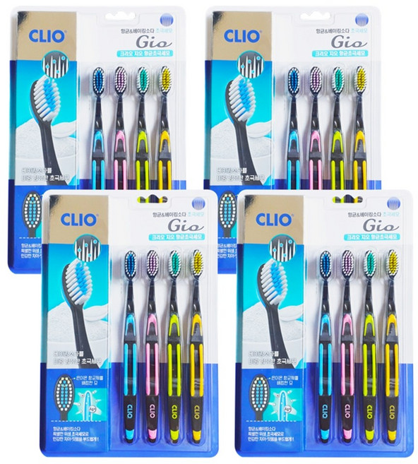 크리오 지오 항균 초극세모 칫솔 4입 CLIO 베이킹소다모 온가족 칫솔, 4개입, 4세트