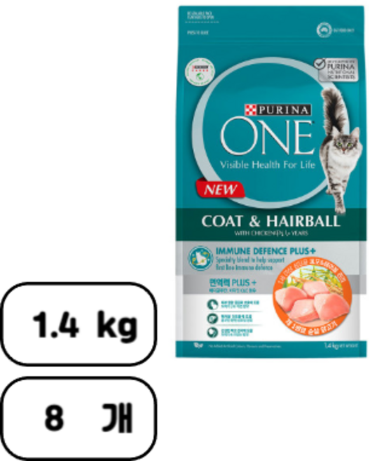 퓨리나 원 캣 성묘용 헤어볼관리 사료, 헤어볼, 1.4kg, 8개