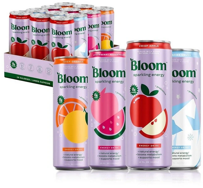 블룸뉴트리션 스파클링 에너지 4가지맛 드링크 버라이어티팩 355ml 12캔 240869, 애플 크리스프 / 글레이셔 크러쉬 버라이어티 팩 - 쿠팡