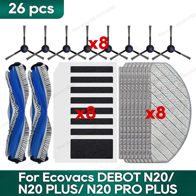 Ecovacs Debot N20 N20 Plus N20 Pro Plus 모핑 HEPA 필터 메인 사이드 브러시 부품 교체용 로봇청소기 액세서리에 적합, 1개, 4. Set 4
