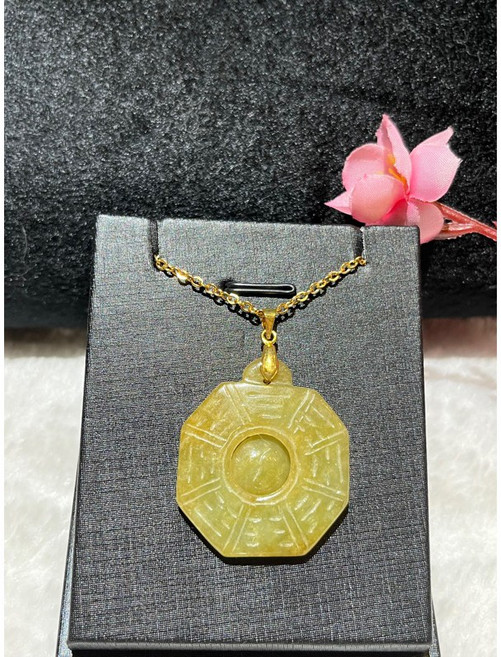 黃翡翡翠A貨八卦項鍊 招財開運吊墜, 1個