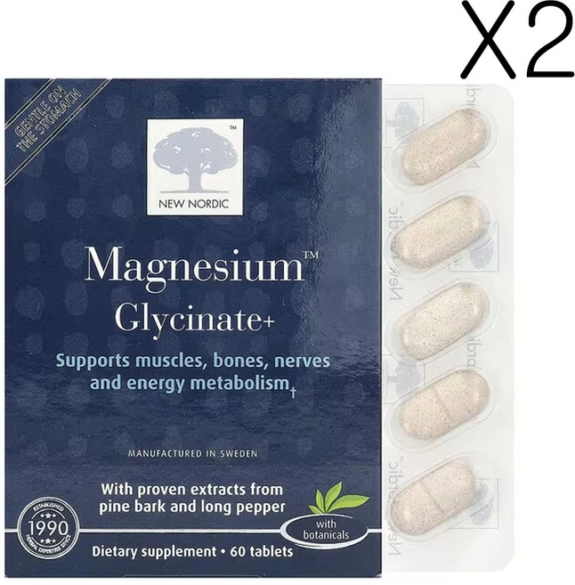 뉴노르딕 Magnesium 글리시네이트+ 60정, 2팩 - 쿠팡