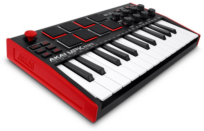 Akai MPK Mini MK3 MIDI鍵盤 台灣公司貨保固一年 創作錄音鍵盤, 紅黑色,組合