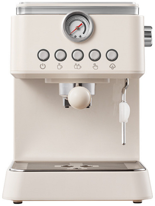 意式咖啡機研磨一體自動咖啡機家用小型蒸汽奶泡咖啡機20Bar, 國內可用110v, 按鍵款白色QF-N68L(帶壓力錶)