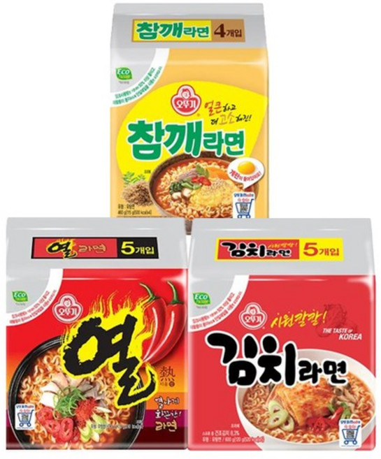 열라면 5입 + 김치라면 5입 + 참깨라면 4입, 없음