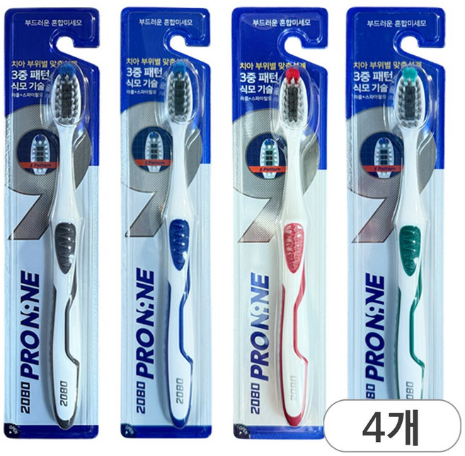 애경 2080 프로나인 칫솔 미세모 혼합모, 1개입, 4개