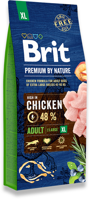 브릿 프리미엄 어덜트 엑스라지 바이트 15kg 대형견 골든리트리버 래브라도 진돗개 보더콜리 사료, 1개, 닭