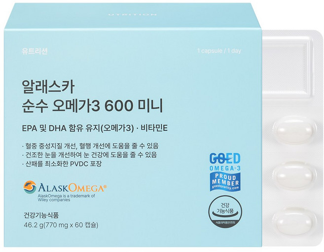 유트리션 알래스카 순수 오메가3 600 미니, 1개, 60회분, 1개