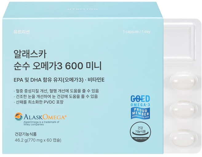 유트리션 알래스카 순수 오메가3 600 미니, 1개, 60회분, 1개 - 쿠팡