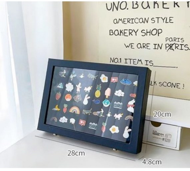 까마느 투명 뱃지 보관함 뱃지 캔뱃지 메달 수납 전시 프레임, 1개, 블랙