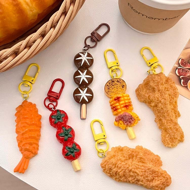 최애 푸드 미니어처 열쇠고리 치킨 꼬치 실사 음식 닭다리 군번줄 새우튀김, 1개, 최애 푸드 키링-06.토마토꼬치