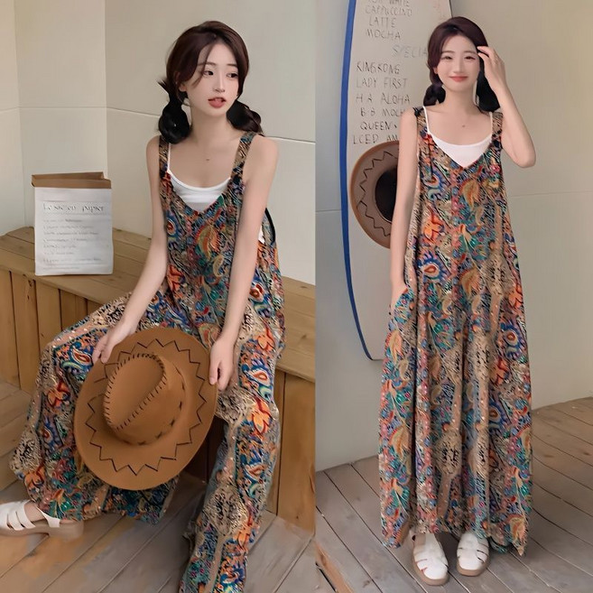 페이준 여성 봄여름 빅사이즈 캐주얼 점프슈트 와이드 멜빵바지 LN969