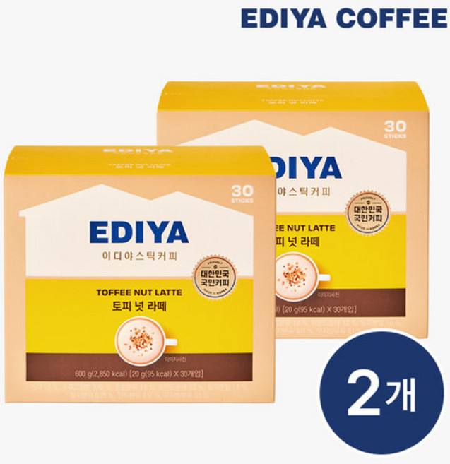 [이디야] 토피넛 라떼 30T x2, 20g, 30개입, 2개