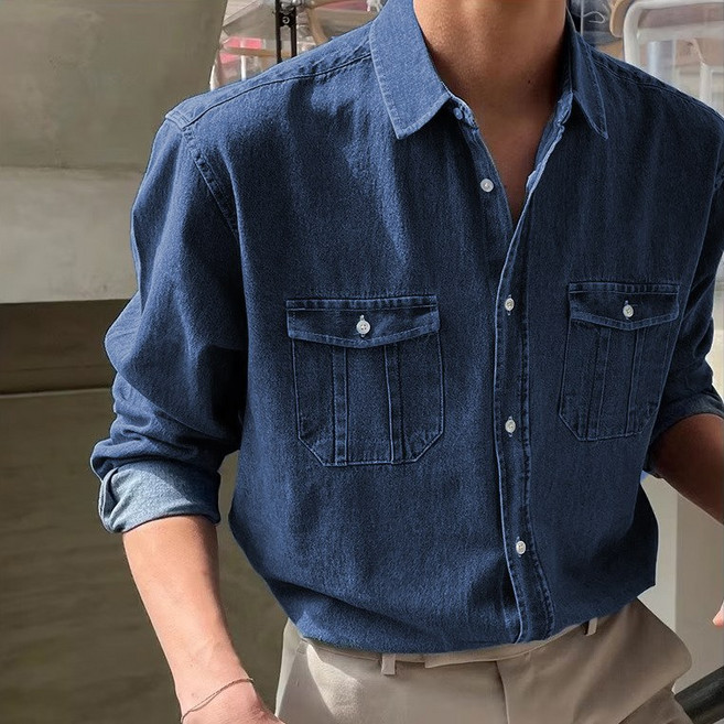 킹앤조이 테르미 레트로 워시드 투포켓 데님 셔츠