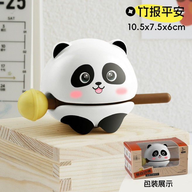 木魚 功德玩具 創意玩具 搞笑玩具 交換禮物 桌面擺件 解壓玩具, 1個, 木魚.竹報平安(熊貓)