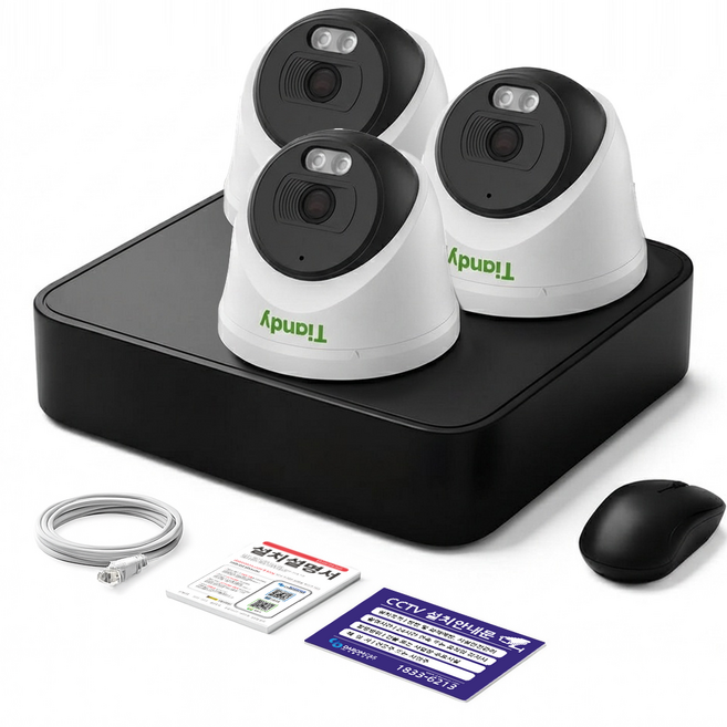 티앤디 400만화소 IP 카메라 녹화기 세트 PoE 지원 보안용 cctv HDD, 실내 카메라 3대세트 (HDD미포함)