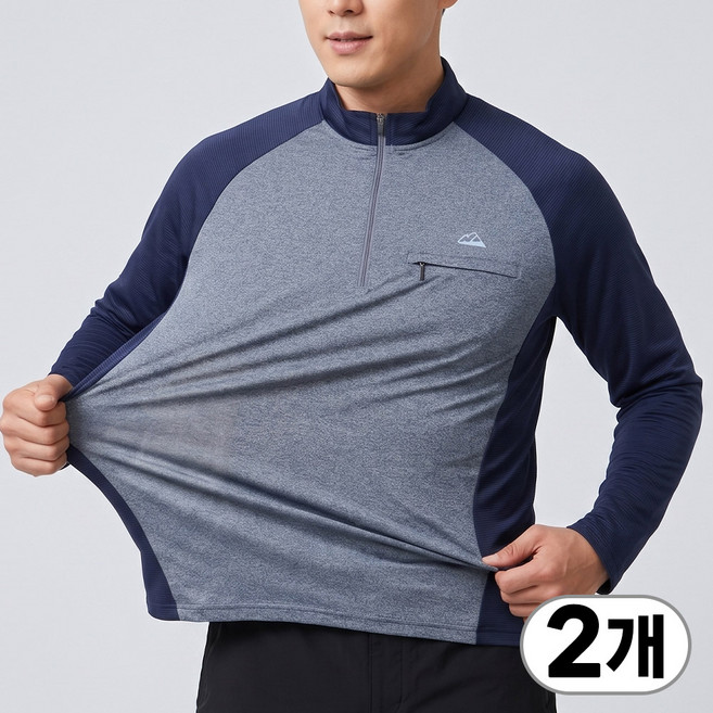 1+1 마운티스트 남성 여름 냉감 집업 티셔츠 아이스 사방스판 나그랑 반팔 등산복 9114