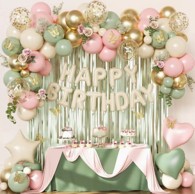 모아룸 풍선 파티 생일 이벤트 장식 풍선구름 세트, 1세트, 그린핑크 풍선 세트