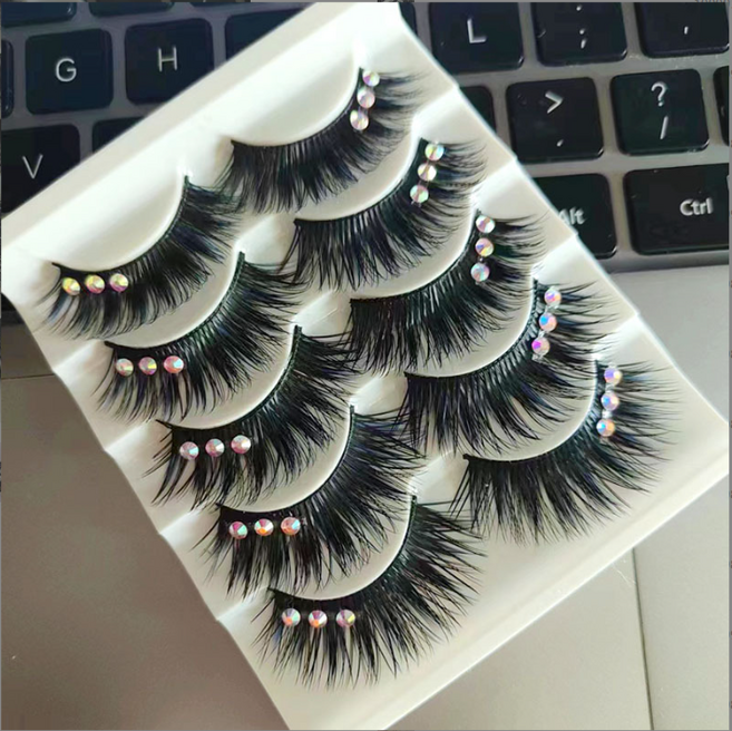 고급형 3포인트 빅스톤 반짝이 공연용 무대용 인조 속눈썹(5쌍), 1개, 5쌍