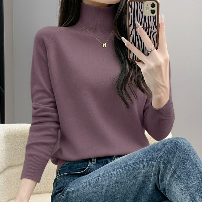 에쉬울프 여성 가을겨울 단색 목폴라 부드러운 스웨터 니트 MMA - 794