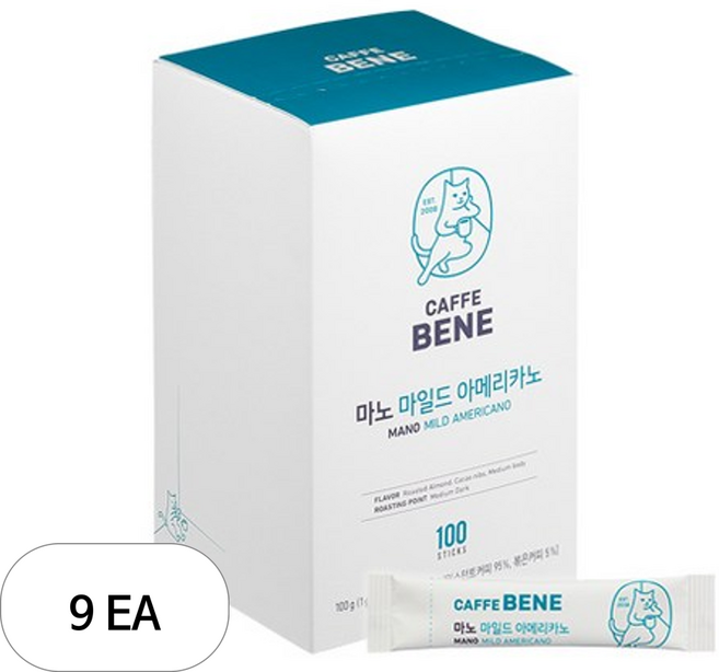 카페베네 마노 마일드 아메리카노, 1g, 100개입, 9개