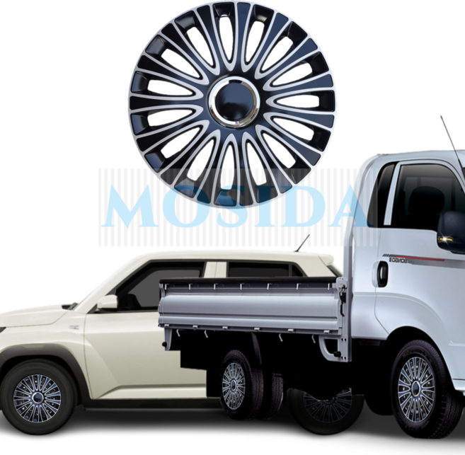 MOSIDA 15-12인치 휠커버 캐스퍼 포터2 봉고3 휠커버 셋트 타이어 휠캡 카라반 밴, 16. 14인치 CC 실버/블랙, 1개