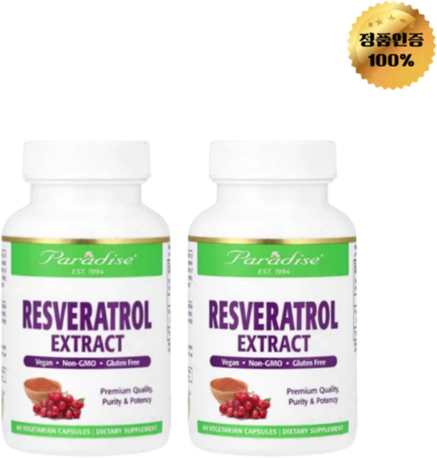1+1 파라다이스허브 레스베라트롤 추출물 100mg 60정, 2개 - 쿠팡