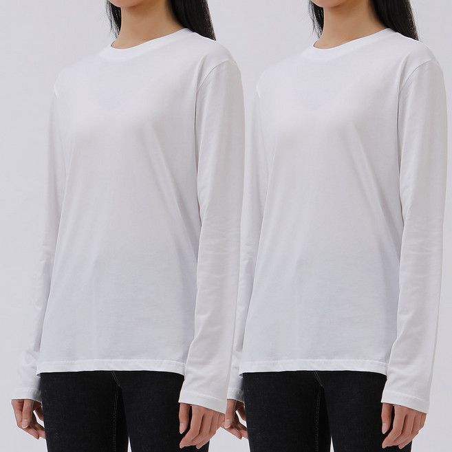 엠제이스타 2장 세트 여성 빅사이즈 베이직 남녀공용 사계절 무지티 긴팔티 면티 흰티 여자 티셔츠 캐주얼 패션 의류 긴소매