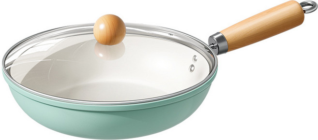 콜콜러브 인덕션 겸용 긴 손잡이 프라이팬 세라믹 논스틱 냄비 세트, 1개, 베이직 냄비 + 유리 뚜껑, 푸른 색