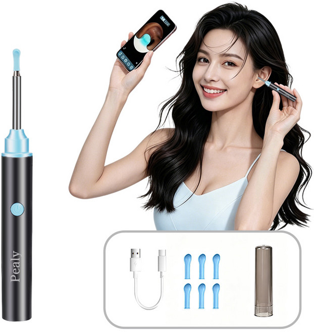 스마트 내시경 귀이개 LED 500만 고화질 카메라, 블랙, 1개, 1개입