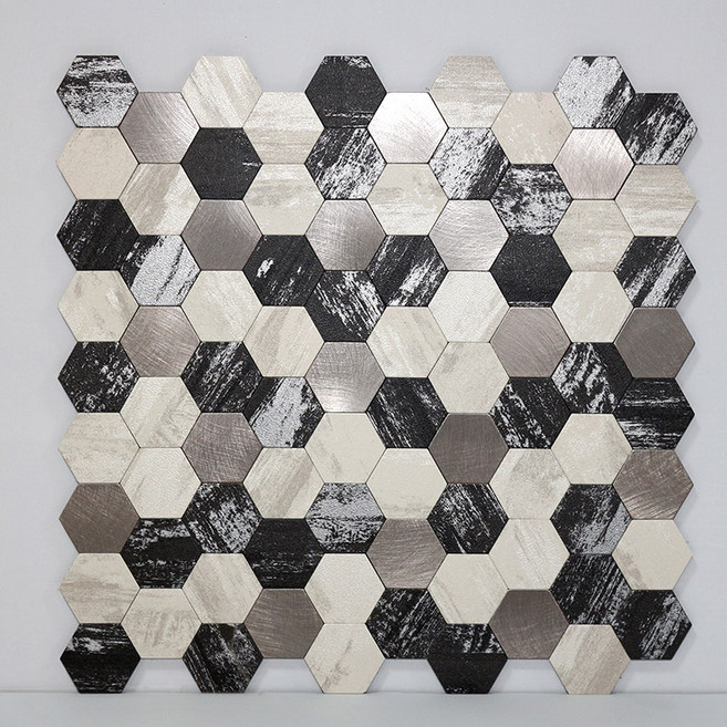 현대 접착식 메탈타일 스텐타일 알루미늄타일 주방데코타일 주방리폼타일, 1개, 모자이크블랙(HMT99323)