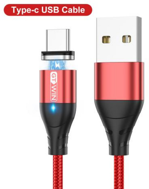 GTWIN 3A 빠른 충전 자기 충전기 아이폰에 대 한 USB 케이블 삼성 Xiaomi 전화 자석 충전 케이블 마이크로 USB 유형 C 케이블, Red For Type C, 1m, 1개