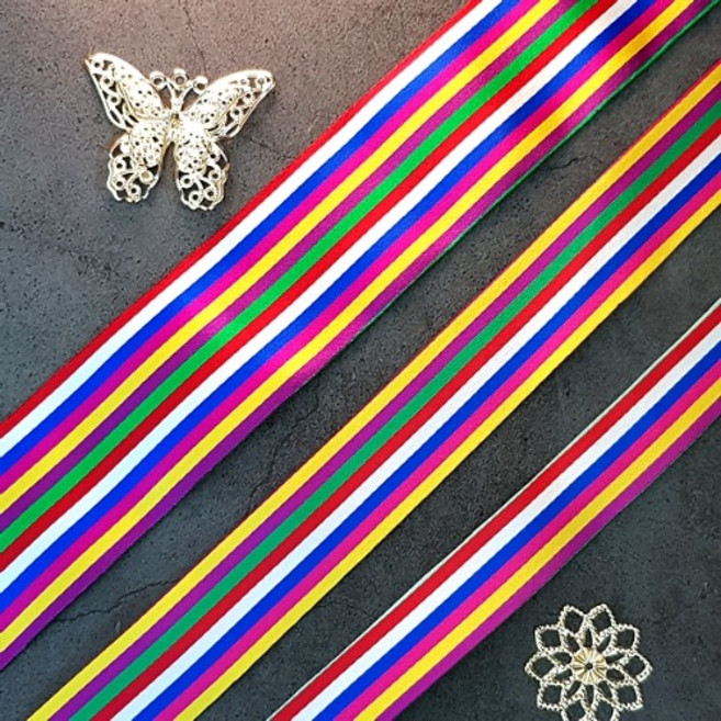 국내제작 900cm) 무지개 색동 전통 한복원단 리본 외국인선물 명절선물 전통선물 봉투 과일 포장 장식용품