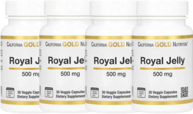 2+2 캘리포니아 골드 뉴트리션 로열젤리 500mg 베지 캡슐 30정, 4개