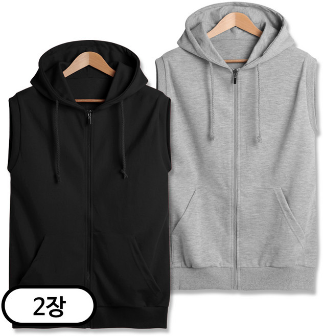 탑보이 2장 세트 남녀공용 특양면 민소매 후드집업 (SCC5314PT)