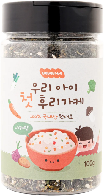 순수 국내산 베베바베 우리 아이 첫 후리가케 야채맛 - 무염 아기 이유식 유아식 추천, 1개, 100g