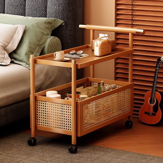 XFD 이동식 수납 다용도 선반 트롤리 틈새수납장 리어카 선반 장난감 수납 간식 수납, 원목, 2단