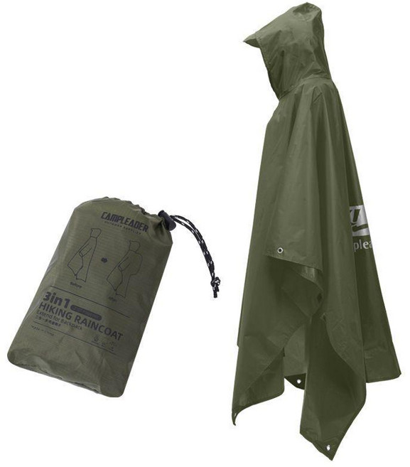 CAMPLEADER 三合一戶外徒步登山雨衣, 軍綠色, 1個